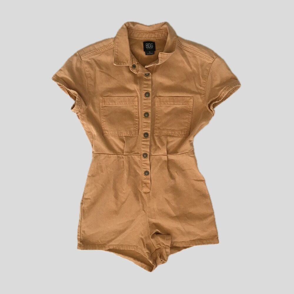 Urban Outfitters Tan Denim Short Sleeve Romper Womens Size S